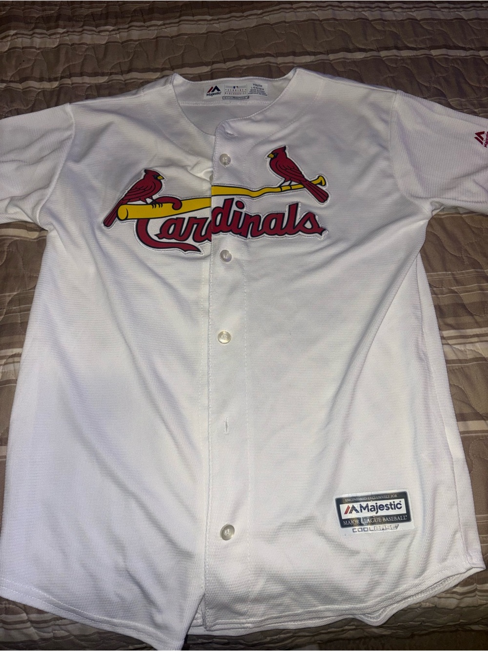 Majestic White St. Louis Cardinals Button-Up Jersey with Red & Yellow Logo